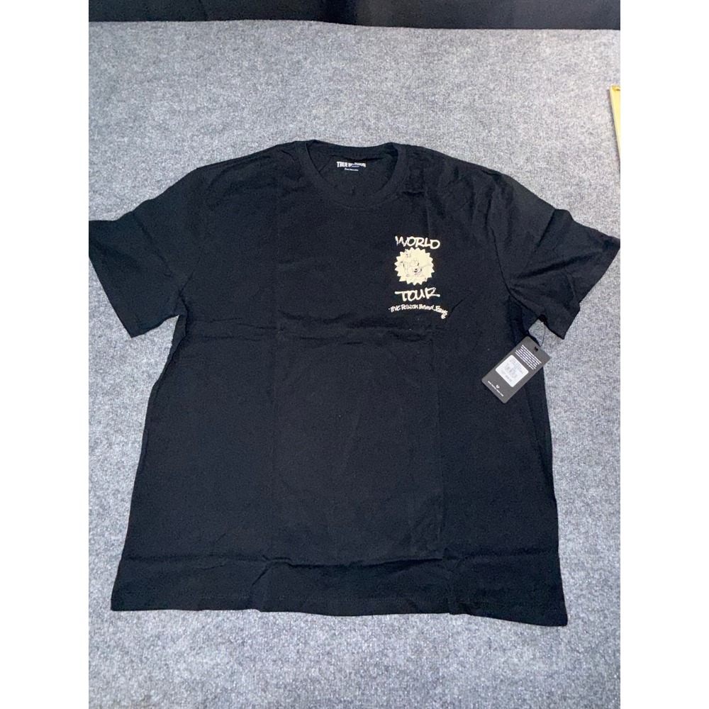 True Religion Mens World Tour Graphic T-Shirt Black 3XL NWT Multi Color Logo